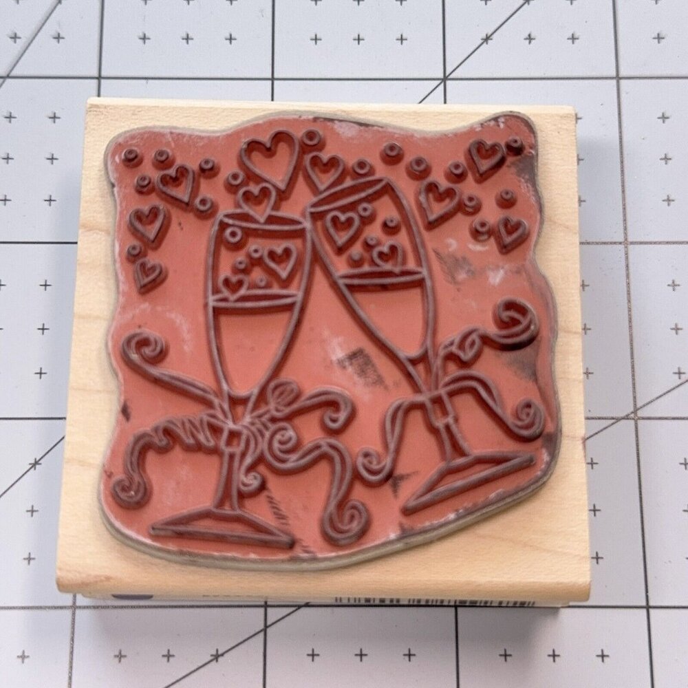 Champagne Celebration Rubber Stamp Wedding Toast Hearts Love Party PS0963 Craft - Picture 2 of 5